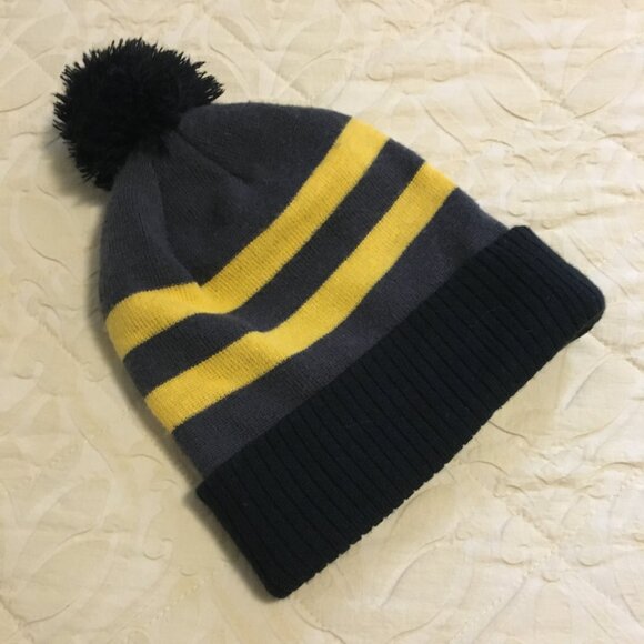 Y2K Streetwear Pink Dolphin Yellow Striped Pom Beanie - Picture 2 of 8